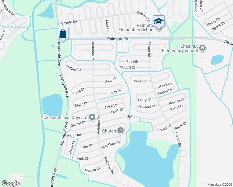 map of restaurants, bars, coffee shops, grocery stores, and more near 556 Eagle Court in Kissimmee