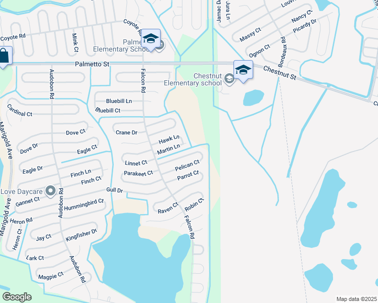map of restaurants, bars, coffee shops, grocery stores, and more near 725 Pelican Court in Kissimmee