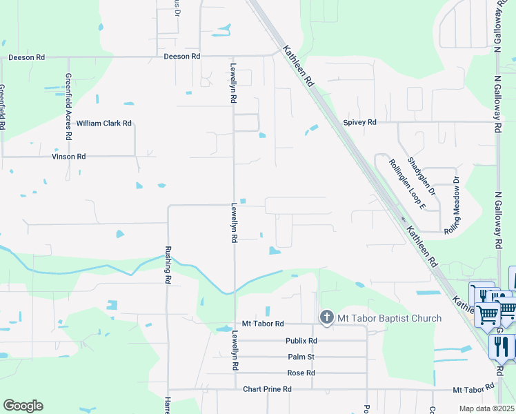 map of restaurants, bars, coffee shops, grocery stores, and more near 3708 Valley Farm Road in Lakeland