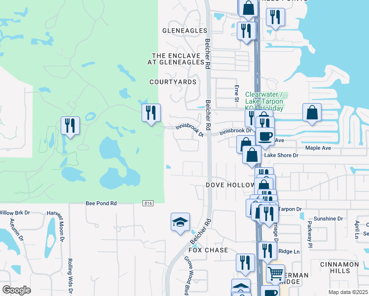 map of restaurants, bars, coffee shops, grocery stores, and more near 2199 Chianti Place in Palm Harbor