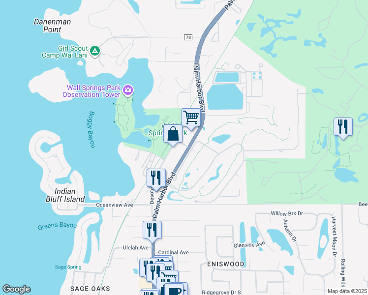 map of restaurants, bars, coffee shops, grocery stores, and more near 810 Brevard Street in Palm Harbor