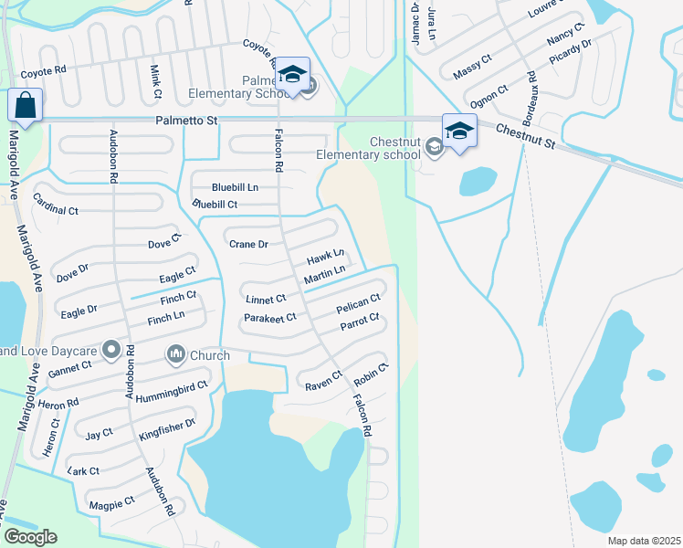 map of restaurants, bars, coffee shops, grocery stores, and more near 718 Martin Lane in Kissimmee