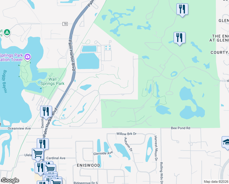 map of restaurants, bars, coffee shops, grocery stores, and more near 1247 Playmoor Drive in Palm Harbor