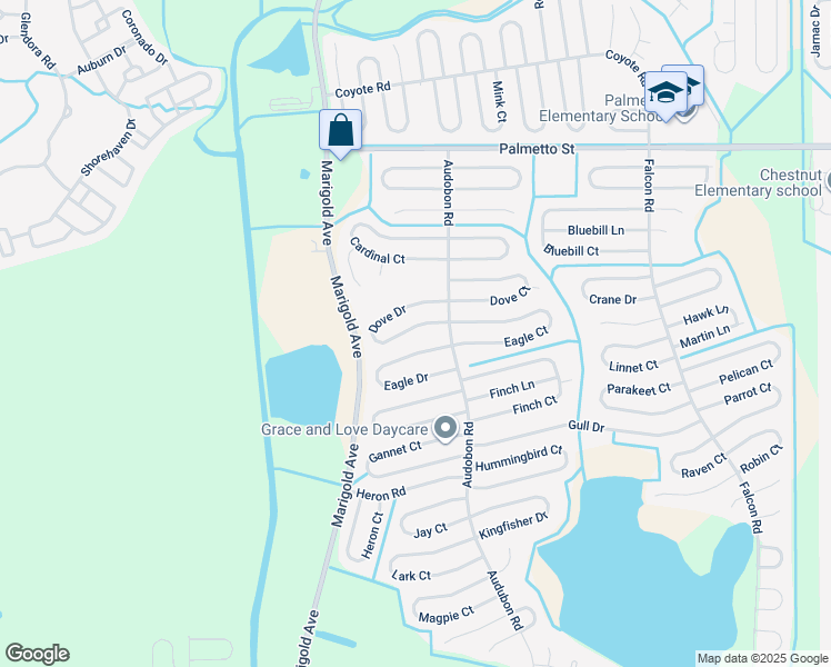 map of restaurants, bars, coffee shops, grocery stores, and more near 471 Dove Drive in Kissimmee