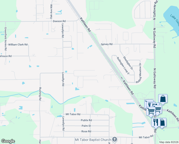 map of restaurants, bars, coffee shops, grocery stores, and more near 3534 Valley Trail in Lakeland