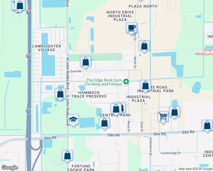 map of restaurants, bars, coffee shops, grocery stores, and more near 4125 Aria Drive in Melbourne