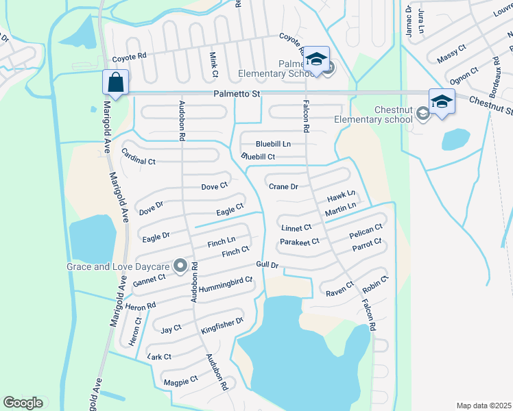 map of restaurants, bars, coffee shops, grocery stores, and more near 543 Eagle Court in Kissimmee
