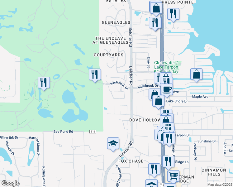 map of restaurants, bars, coffee shops, grocery stores, and more near 2261 Tuscany Trace in Palm Harbor