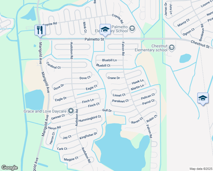map of restaurants, bars, coffee shops, grocery stores, and more near 543 Eagle Court in Kissimmee
