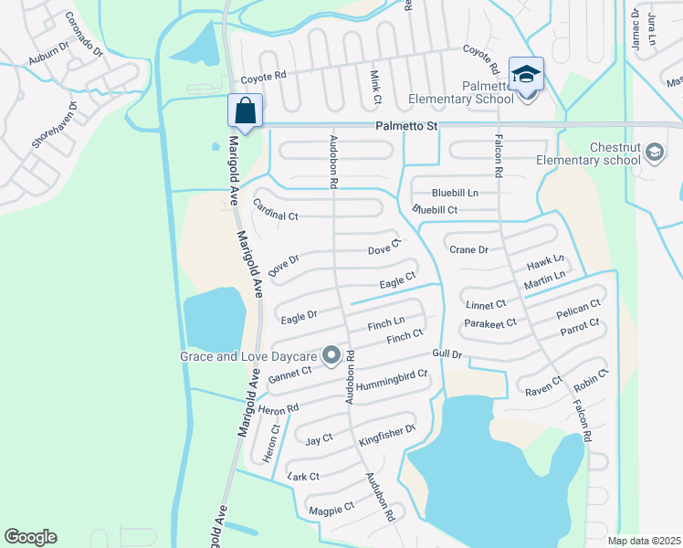 map of restaurants, bars, coffee shops, grocery stores, and more near 502 Eagle Court in Kissimmee