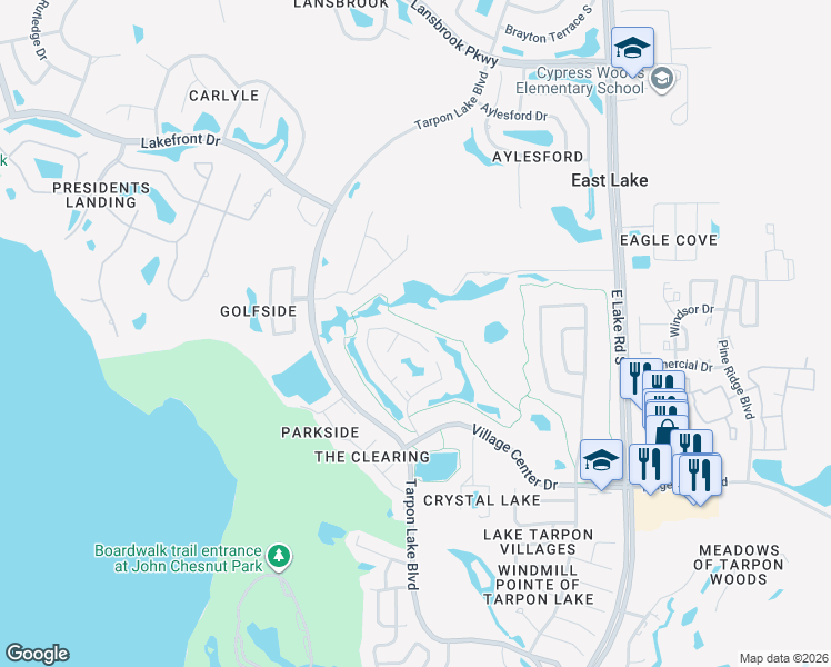map of restaurants, bars, coffee shops, grocery stores, and more near 4419 Sawgrass Drive in Palm Harbor