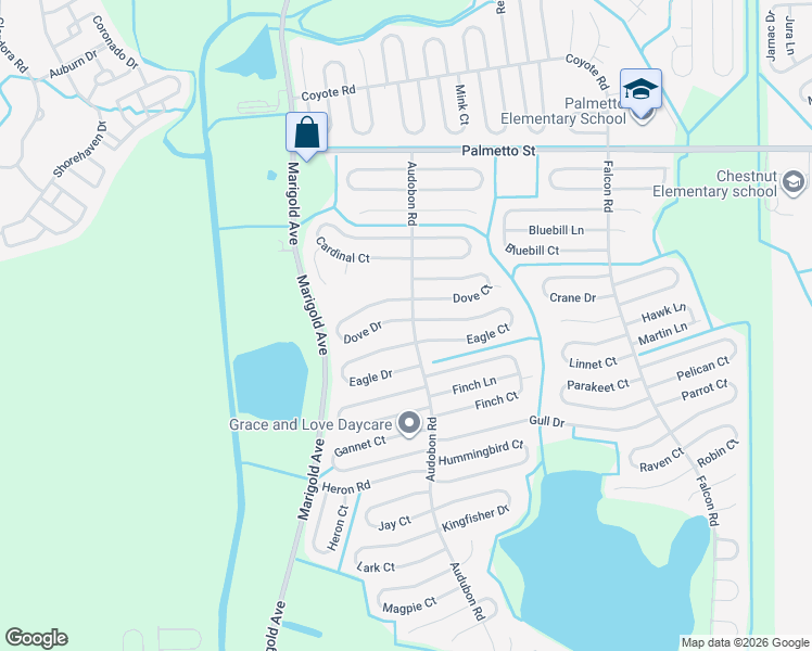 map of restaurants, bars, coffee shops, grocery stores, and more near 502 Eagle Court in Kissimmee