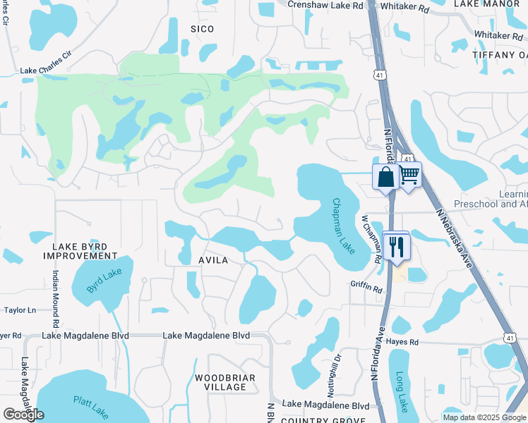 map of restaurants, bars, coffee shops, grocery stores, and more near 16403 Brieva De Avila in Tampa