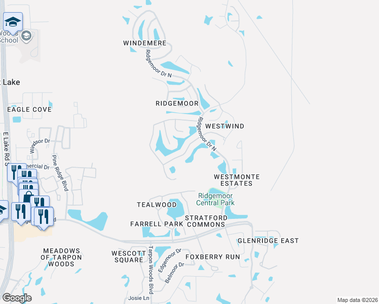 map of restaurants, bars, coffee shops, grocery stores, and more near 5544 Greyston Street in Palm Harbor