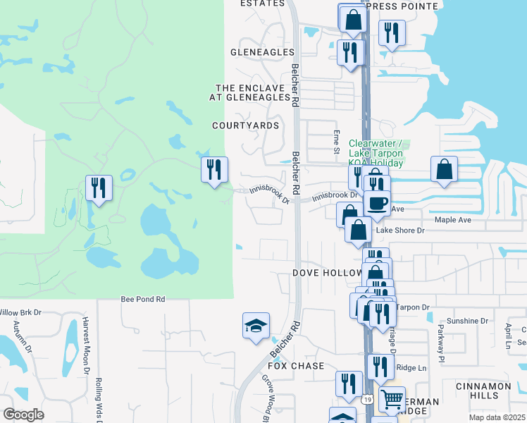 map of restaurants, bars, coffee shops, grocery stores, and more near 2160 Chianti Place in Palm Harbor