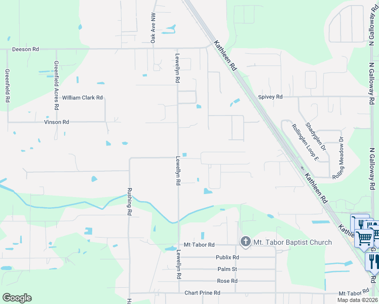 map of restaurants, bars, coffee shops, grocery stores, and more near 4921 Lewellyn Road in Lakeland