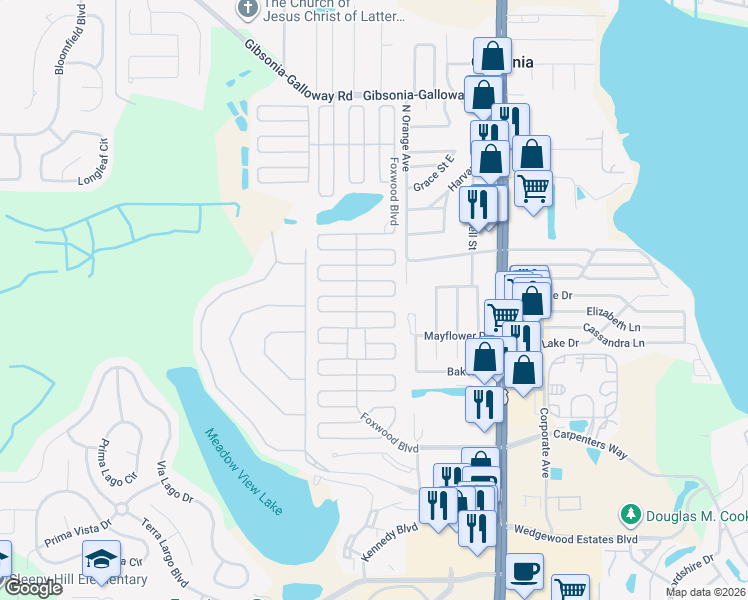 map of restaurants, bars, coffee shops, grocery stores, and more near 1590 Black Forest Drive in Lakeland