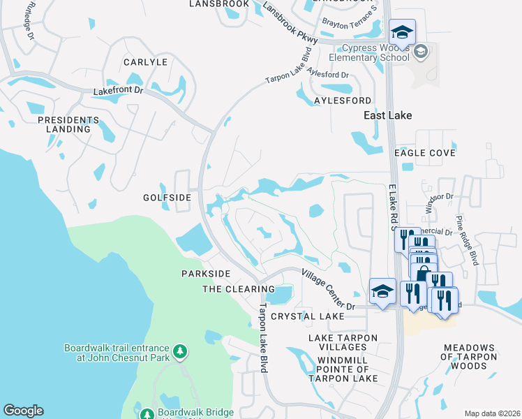 map of restaurants, bars, coffee shops, grocery stores, and more near 4419 Sawgrass Drive in Palm Harbor
