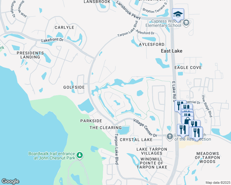map of restaurants, bars, coffee shops, grocery stores, and more near 4403 Sawgrass Drive in Palm Harbor