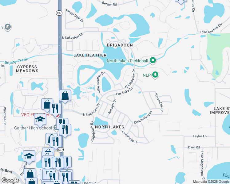 map of restaurants, bars, coffee shops, grocery stores, and more near 3244 Fox Lake Drive in Tampa