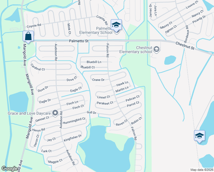 map of restaurants, bars, coffee shops, grocery stores, and more near 606 Dunlin Lane in Kissimmee
