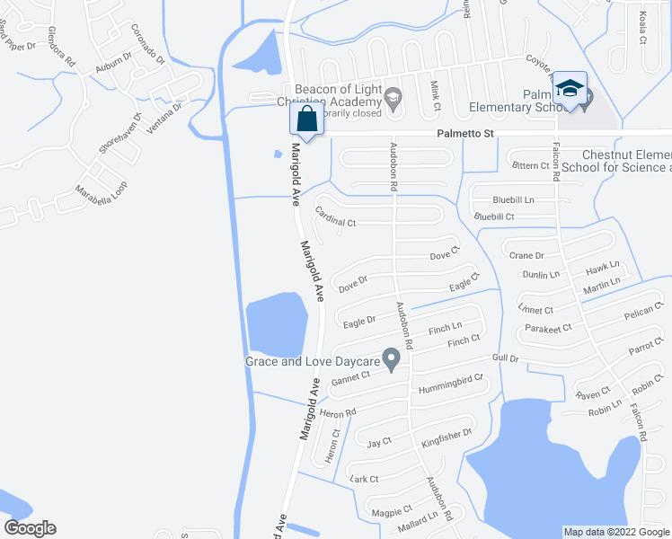 map of restaurants, bars, coffee shops, grocery stores, and more near 441 Dove Drive in Kissimmee