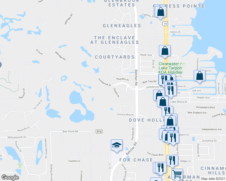 map of restaurants, bars, coffee shops, grocery stores, and more near 2138 Chianti Place in Palm Harbor