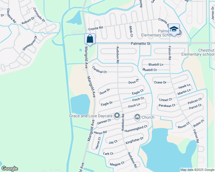 map of restaurants, bars, coffee shops, grocery stores, and more near 424 Dove Drive in Kissimmee