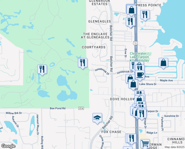map of restaurants, bars, coffee shops, grocery stores, and more near 2138 Chianti Place in Palm Harbor
