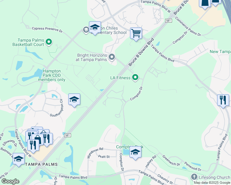 map of restaurants, bars, coffee shops, grocery stores, and more near Coral Bay Road in Tampa