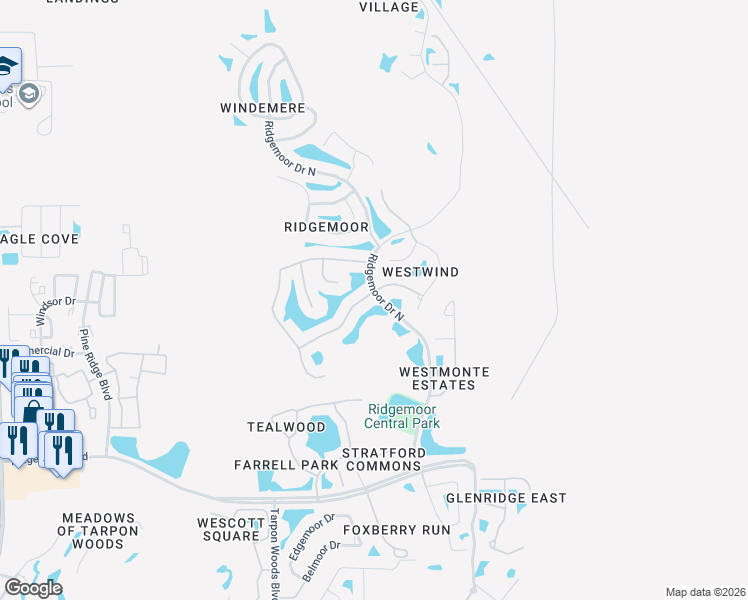 map of restaurants, bars, coffee shops, grocery stores, and more near 5590 Greyston Street in Palm Harbor