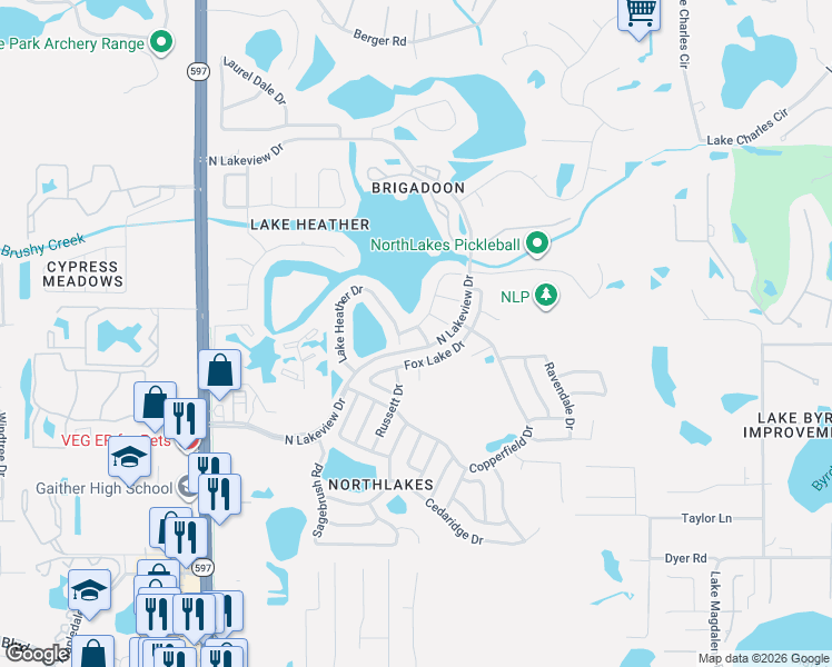 map of restaurants, bars, coffee shops, grocery stores, and more near 3306 Pin Oak Lane in Tampa