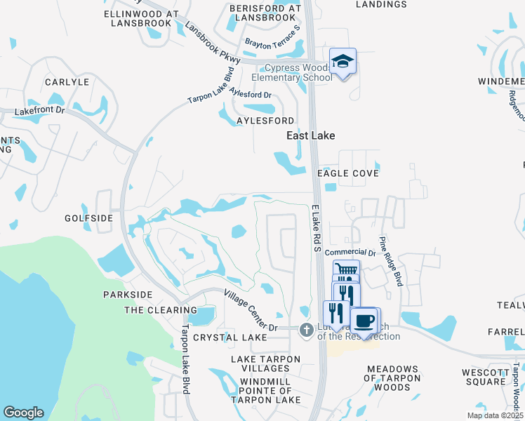 map of restaurants, bars, coffee shops, grocery stores, and more near 3571 Fairway Forest Drive in Palm Harbor
