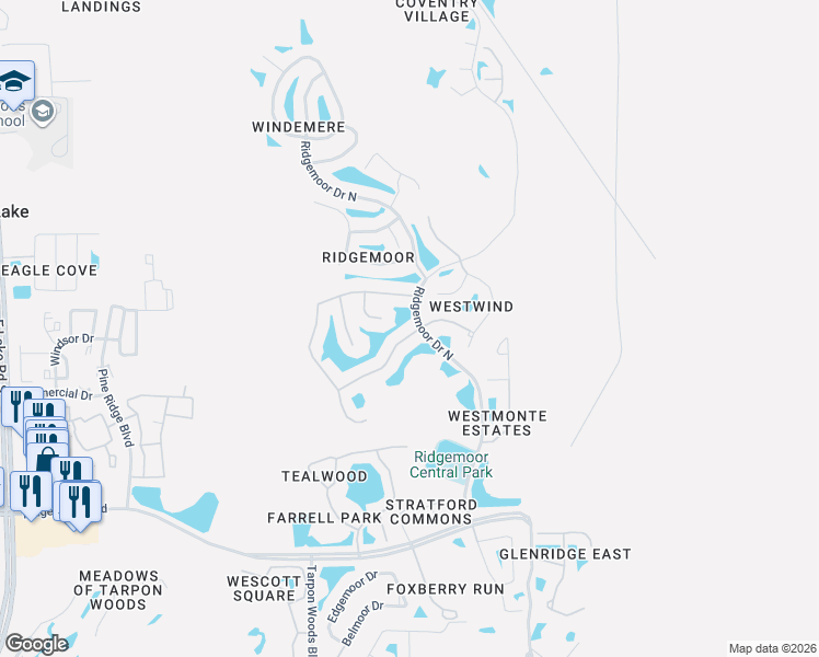 map of restaurants, bars, coffee shops, grocery stores, and more near 5589 Greyston Street in Palm Harbor