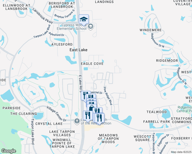 map of restaurants, bars, coffee shops, grocery stores, and more near 4955 Lambridge Court in Palm Harbor