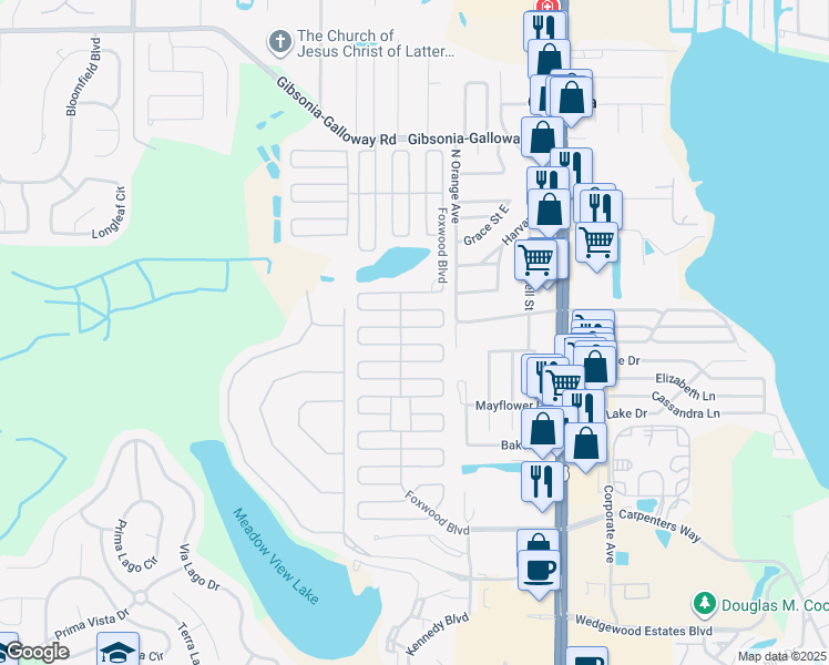map of restaurants, bars, coffee shops, grocery stores, and more near 1510 Longbow Drive in Lakeland
