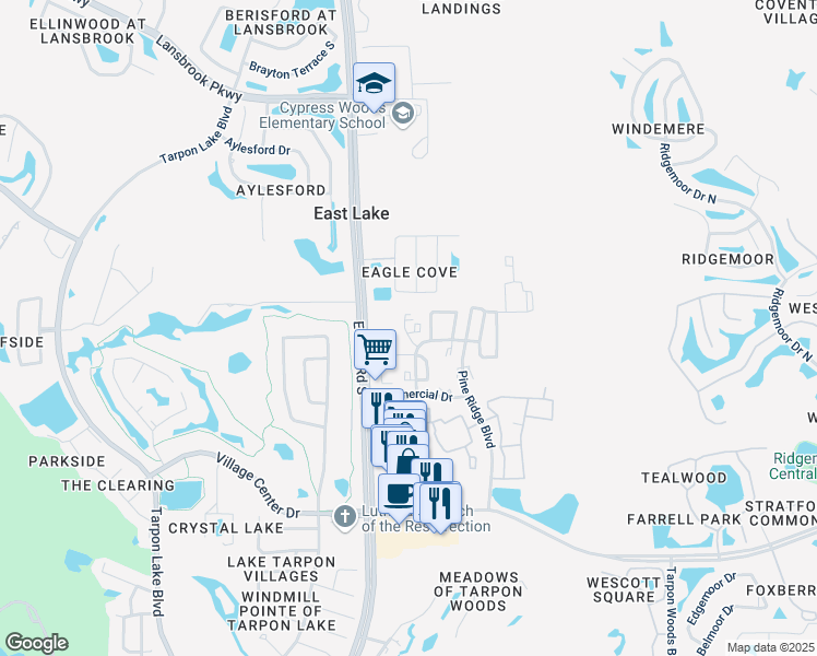 map of restaurants, bars, coffee shops, grocery stores, and more near 3823 Lancaster Court in Palm Harbor