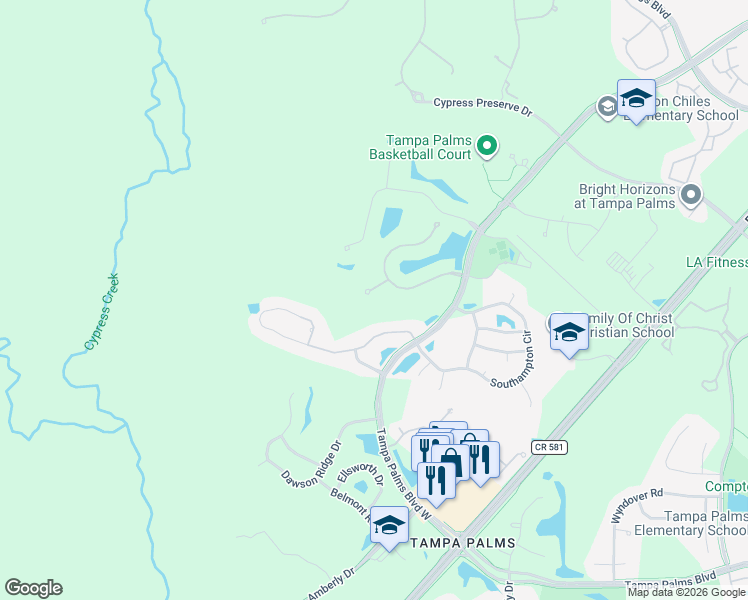 map of restaurants, bars, coffee shops, grocery stores, and more near 16003 Langhorne Ct in Tampa