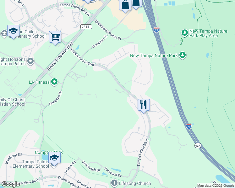 map of restaurants, bars, coffee shops, grocery stores, and more near 7916 Tuscany Woods Drive in Tampa