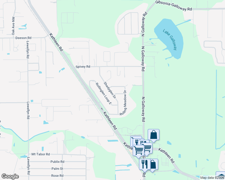 map of restaurants, bars, coffee shops, grocery stores, and more near 5017 Shadyglen Drive in Lakeland