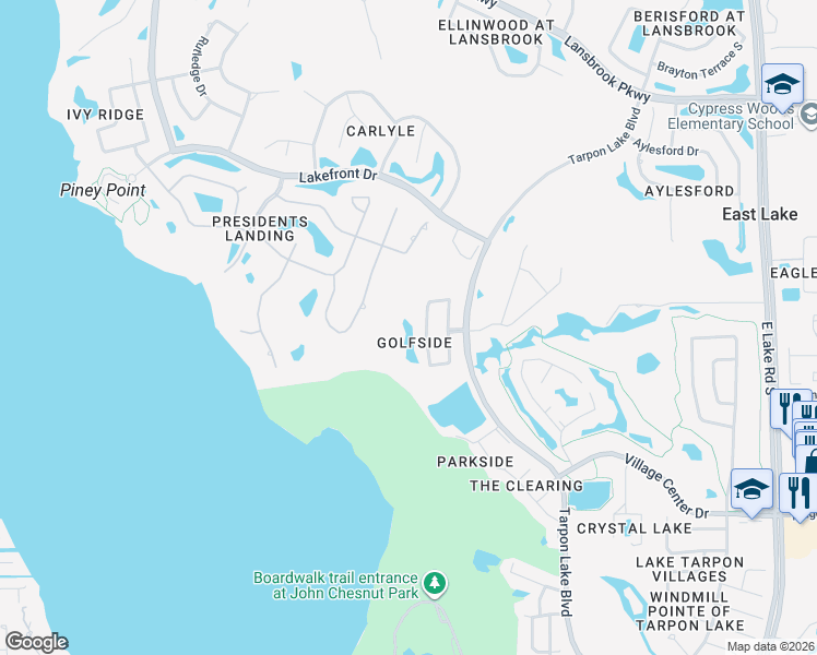 map of restaurants, bars, coffee shops, grocery stores, and more near 4150 Grandchamp Circle in Palm Harbor