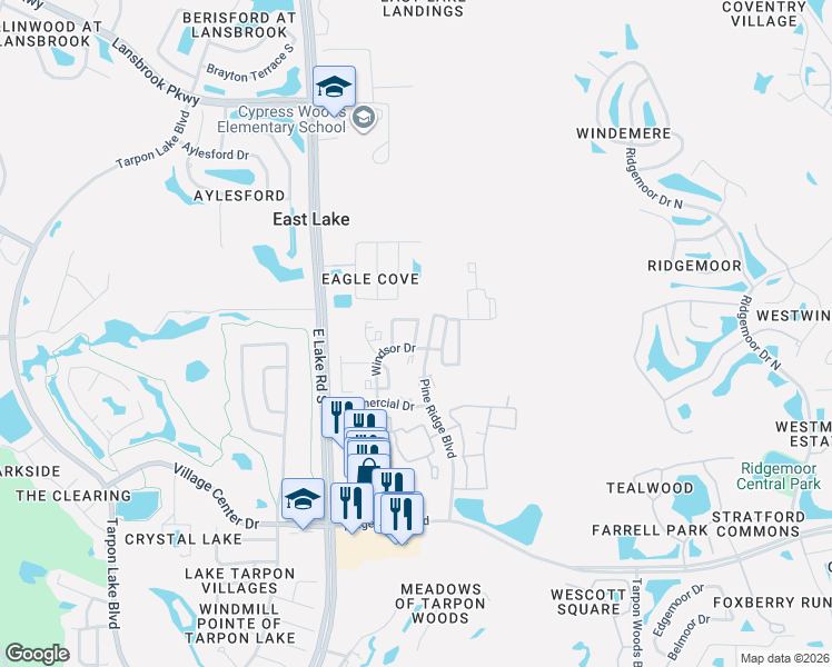 map of restaurants, bars, coffee shops, grocery stores, and more near 4991 Lambridge Court in Palm Harbor