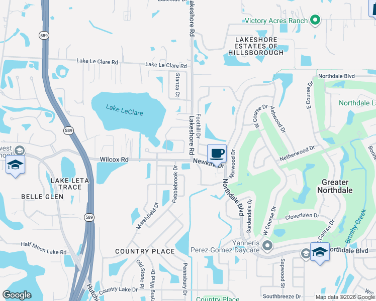 map of restaurants, bars, coffee shops, grocery stores, and more near 5141 Lakecastle Drive in Tampa