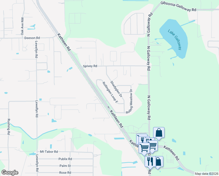 map of restaurants, bars, coffee shops, grocery stores, and more near 5039 Rollinglen Loop East in Lakeland