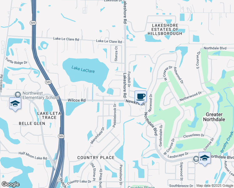 map of restaurants, bars, coffee shops, grocery stores, and more near 5141 Lakecastle Drive in Tampa