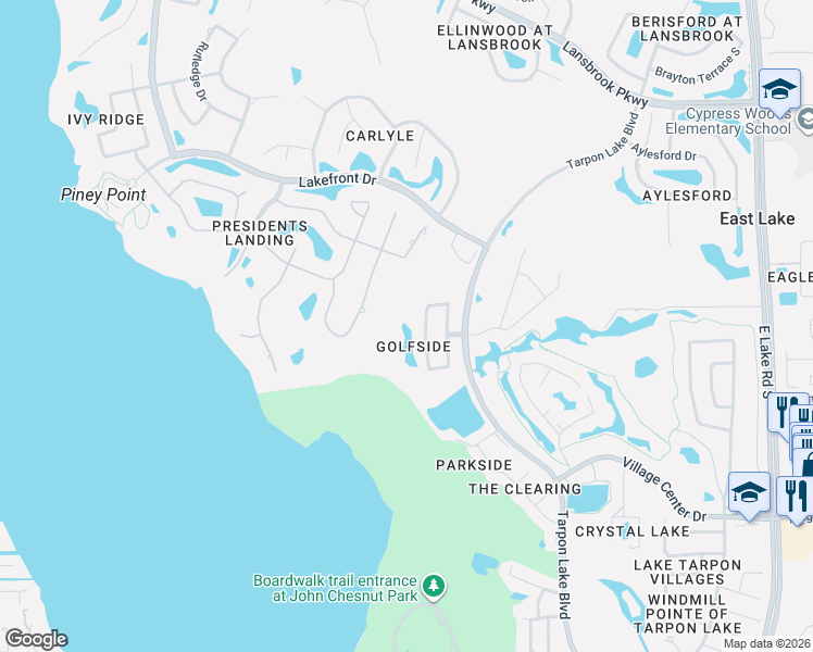 map of restaurants, bars, coffee shops, grocery stores, and more near 4150 Grandchamp Circle in Palm Harbor