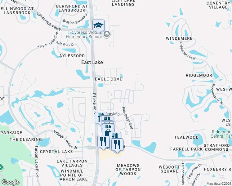 map of restaurants, bars, coffee shops, grocery stores, and more near 4946 Lambridge Court in Palm Harbor