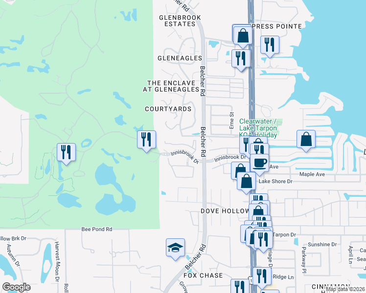 map of restaurants, bars, coffee shops, grocery stores, and more near 2176 Portofino Place in Palm Harbor