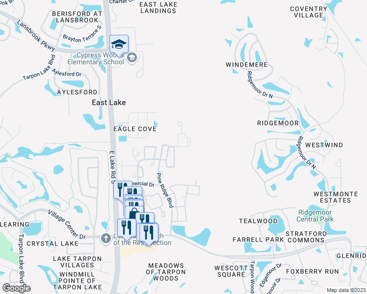 map of restaurants, bars, coffee shops, grocery stores, and more near 3843 Exeter Court in Palm Harbor