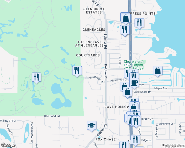 map of restaurants, bars, coffee shops, grocery stores, and more near 2176 Portofino Place in Palm Harbor